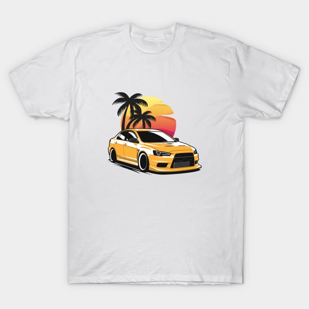 Yellow Lancer Evo X Sunset T-Shirt by KaroCars